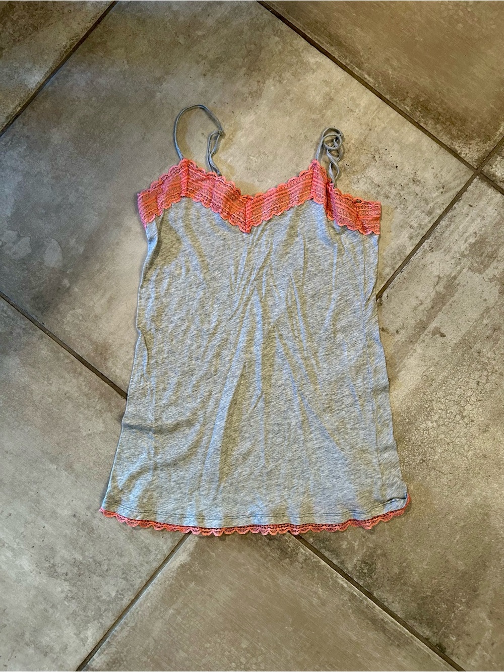 NEW AERIE Gray Cami with Coral Lace Accent